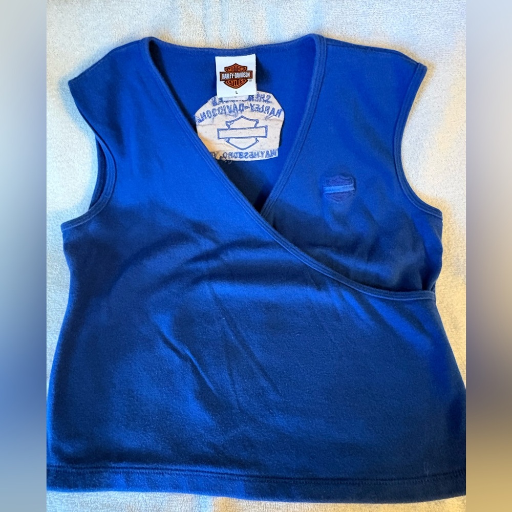 Vintage Harley Davidson Wrap Front Sleeveless Crop Top
